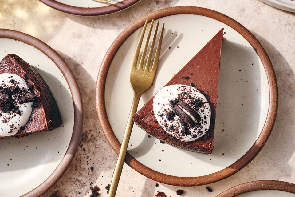 Chocolate Cheesecake seen from above on a plate