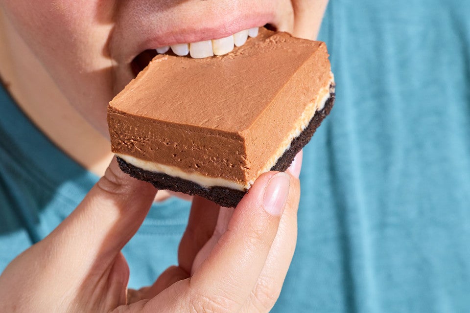 Eating a No-Bake Chocolate Cheesecake Bar