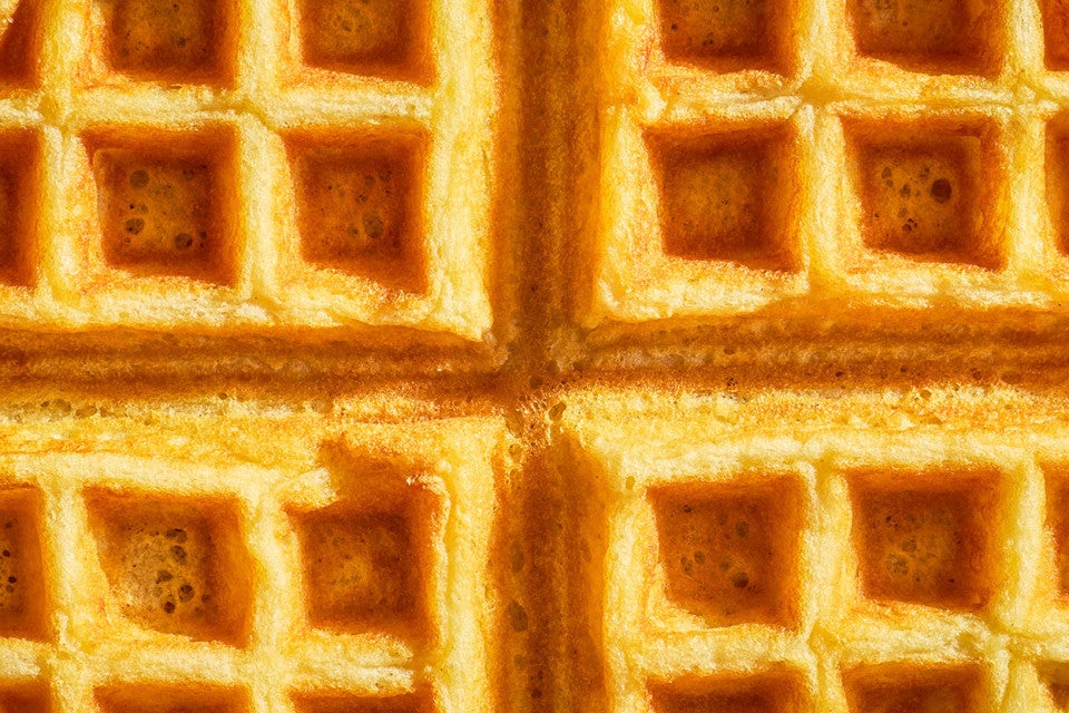 A close-up shot of a buttermilk waffle.