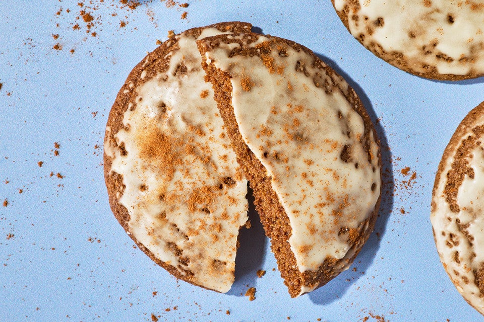 A broken Gingerbread Latte Cookie showing the crumb and inside of the cookie