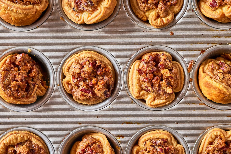 Pecan Tassies in a mini muffin tin