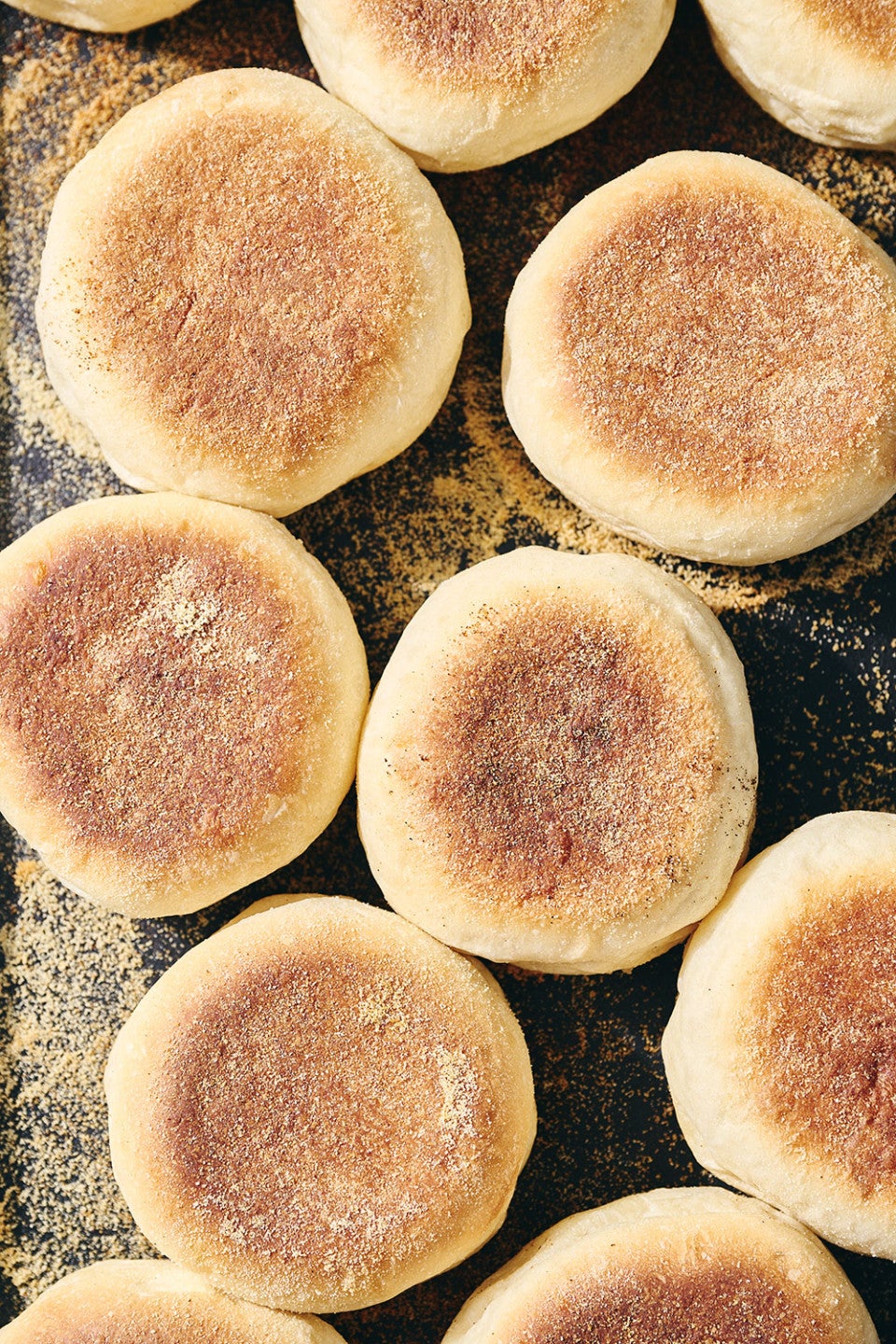 Bread Flour English Muffins arranged on a counter