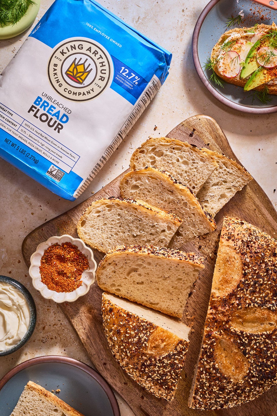 No-Knead Everything Bread and a bag of King Arthur Baking Bread Flour