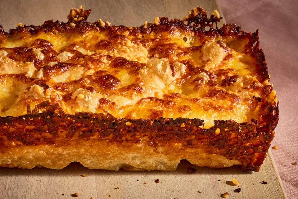 Small-Batch Cheesy Focaccia seen from the side