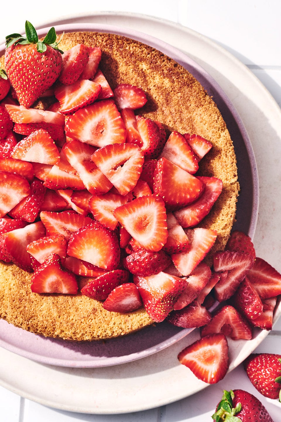 Strawberry Almond Flour Cake seen from above