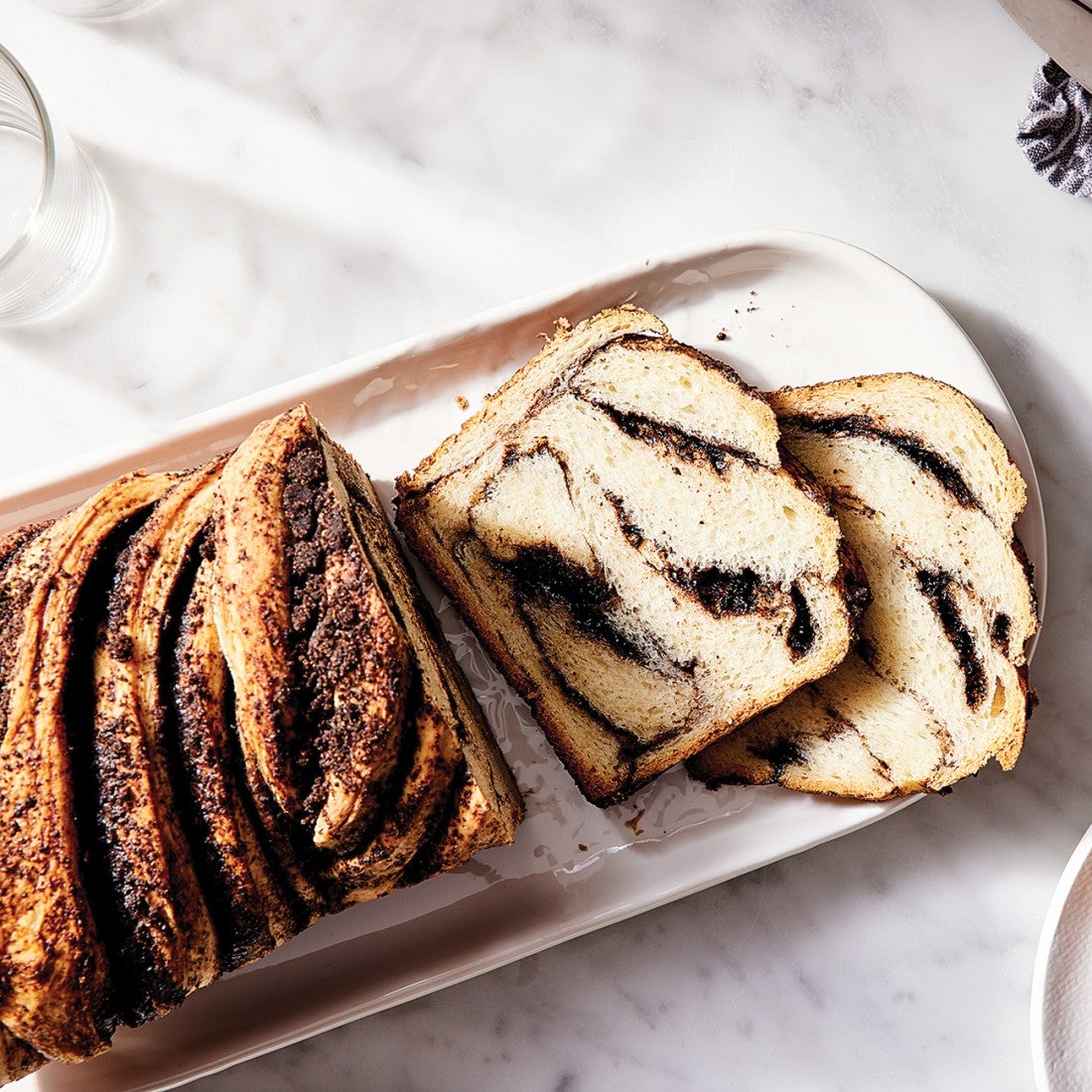 Sliced babka loaf