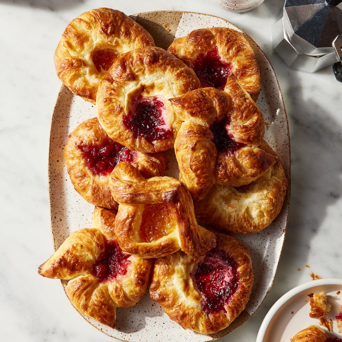 Tray of Danish in different shapes