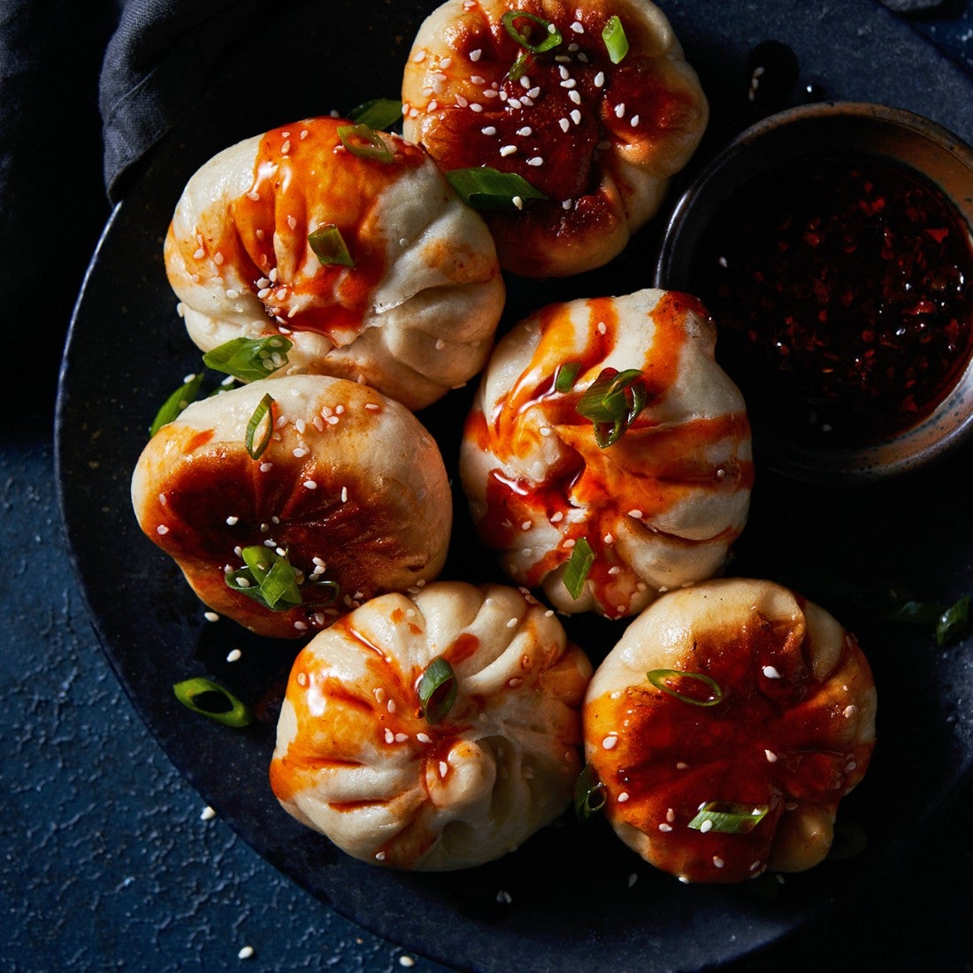 Sheng Jian Bao with chili oil and scallions