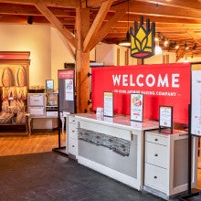 Welcome sign inside the cafe and bakery at King Arthur Baking's Norwich, VT location