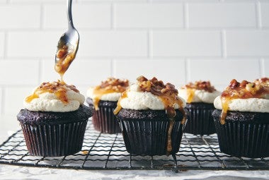 Chocolate Cupcakes with Pecan Caramel