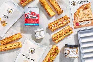 Sourdough Hot Dog Buns and products used to make them from King Arthur Baking.