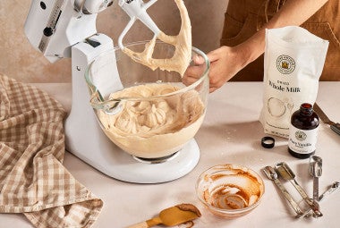Brown Butter Cream Cheese Frosting in a stand mixer bowl