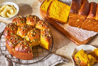Pumpkin Milk Bread as rolls and a loaf of bread