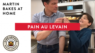 Martin and Arlo playing with Pain au Levain