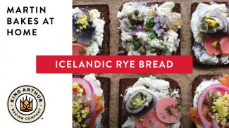 Six open-faced rye sandwiches 