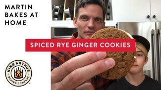 Martin holding up a rye cookie ice cream sandwich